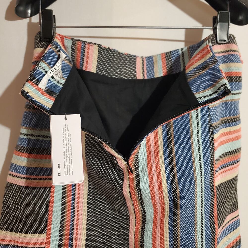 Guess NWT Silas Bordertown Multi Stripe Mini Skirt Womens Size 0 Boho Woven - Picture 8 of 13